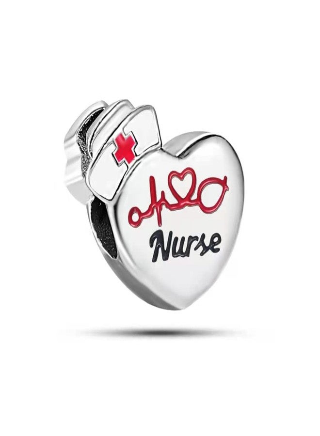 TGLS Heart Nurse Charm With Red Cross Nurse Cap Stethoscope Heartbeat Nursing Bead Compatible With Pandora Charms Bracelets - Image 1
